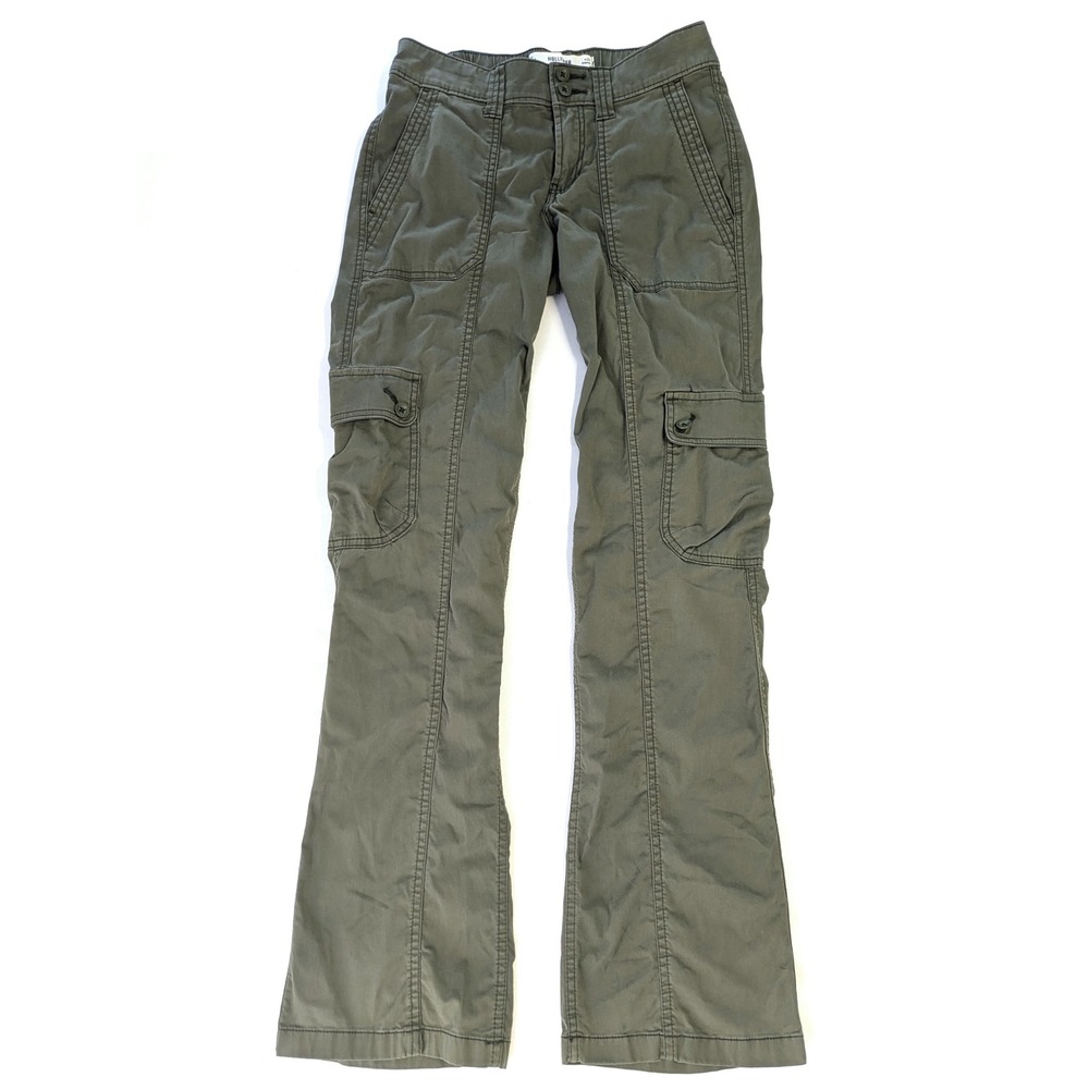 Hollister Mid-Rise Relaxed Boot Cargo Pants Olive Green W24 00R Y2K Utility